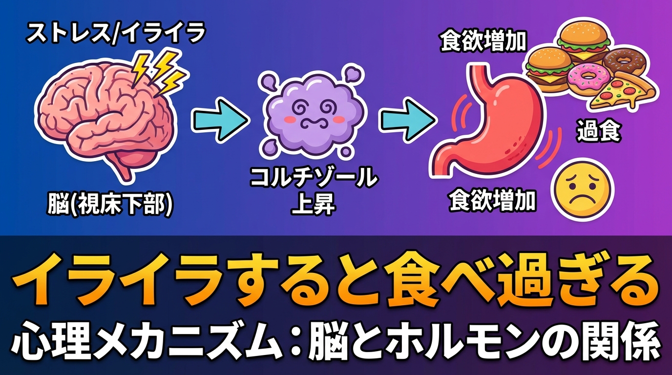 イライラすると食べ過ぎてしまう心理とは？ストレスと食欲の関係を専門家が解説のアイキャッチ画像