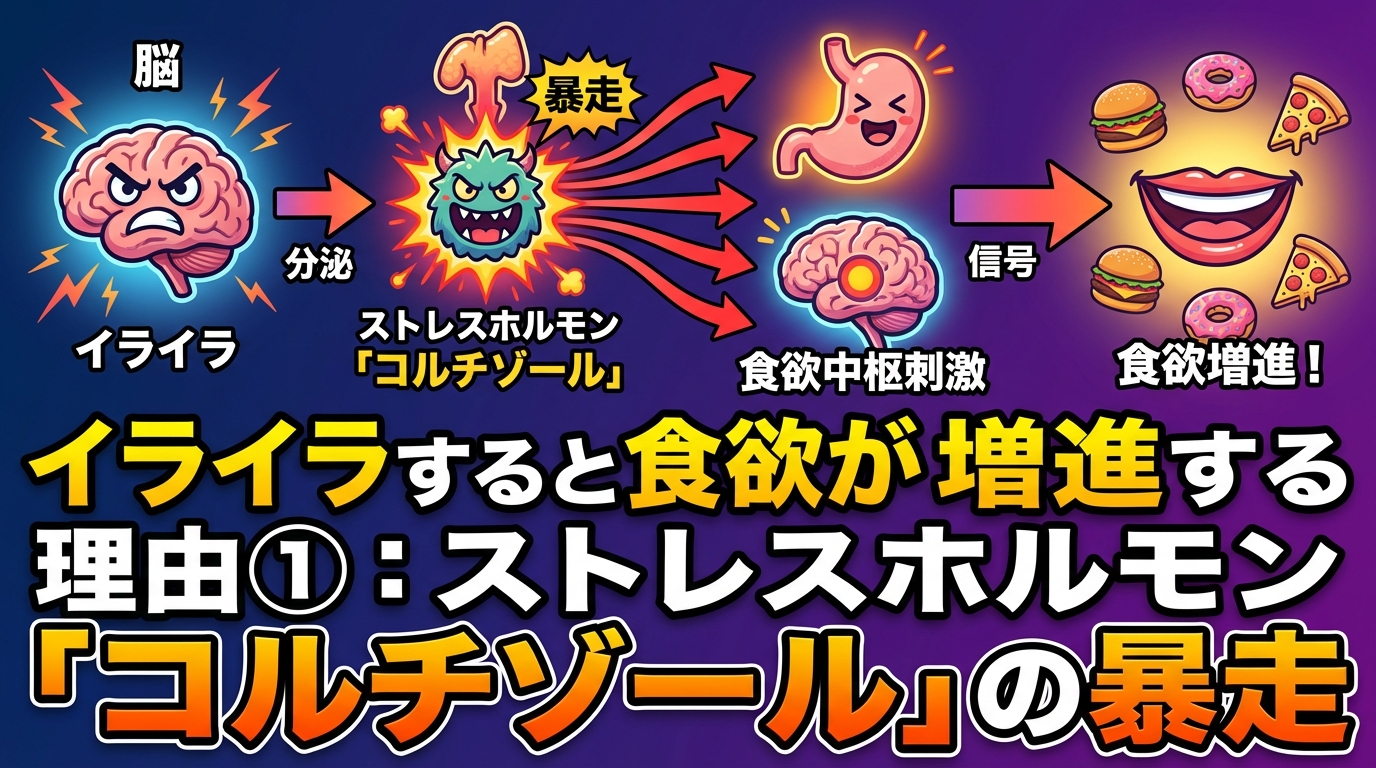 イライラすると食欲が増進してしまう本当の理由と、感情に振り回されない心と体の作り方のアイキャッチ画像