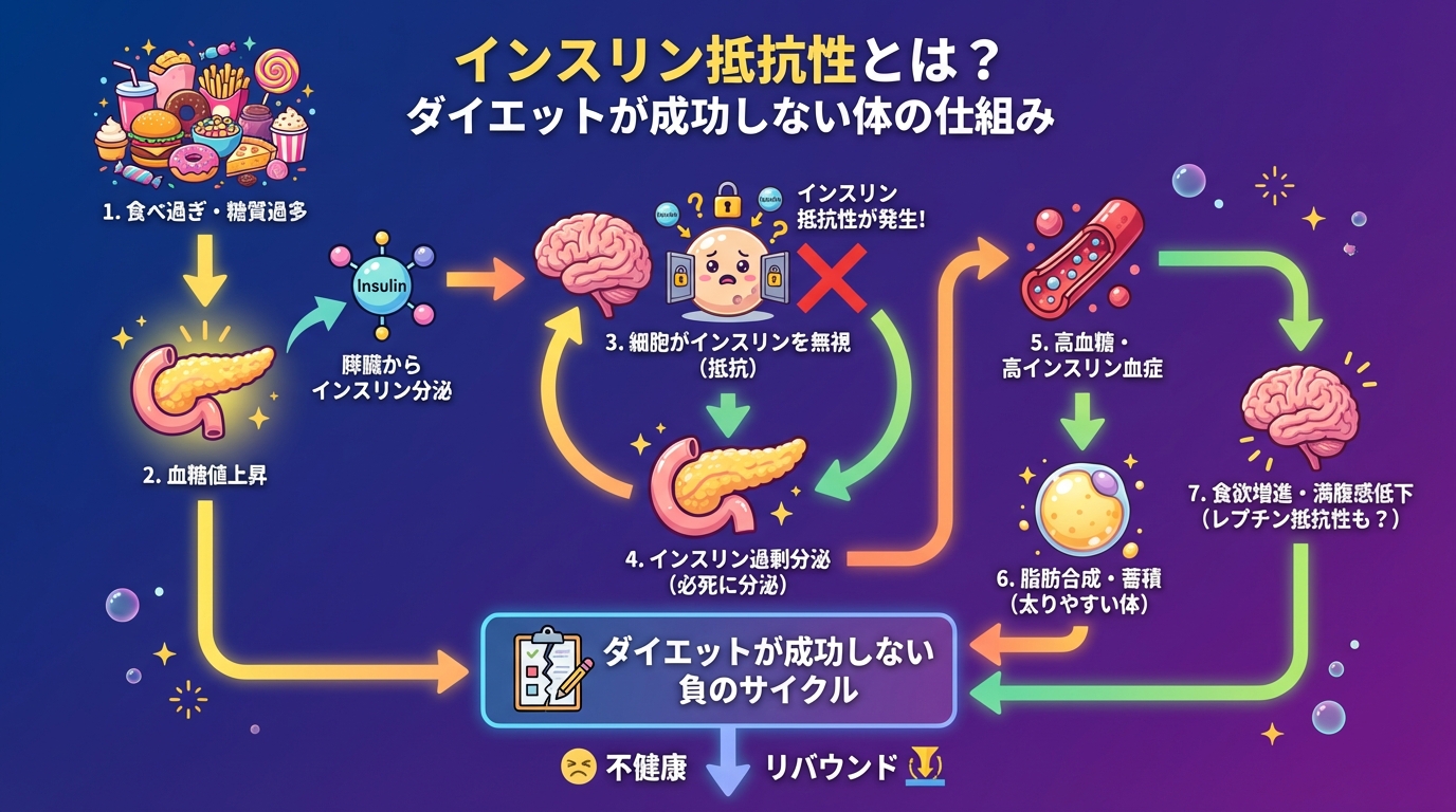 インスリン抵抗性とは?ダイエットが成功しない体の仕組みの図解