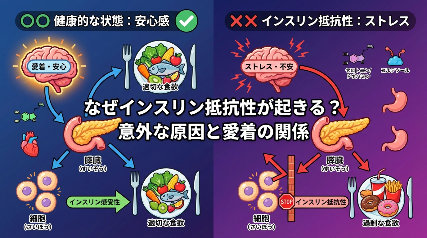 なぜインスリン抵抗性が起きる?意外な原因と愛着の関係の図解