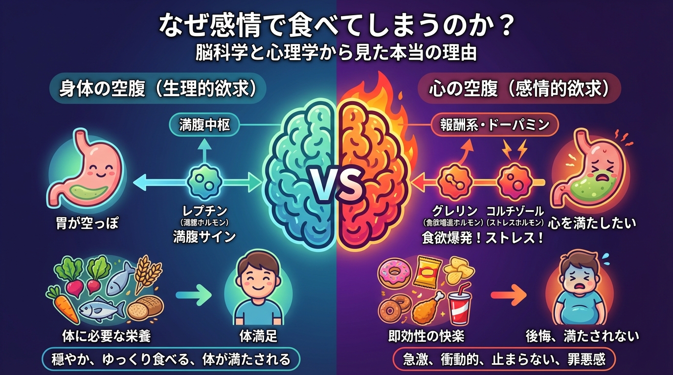 なぜ感情で食べてしまうのか？脳科学と心理学から見た本当の理由の図解
