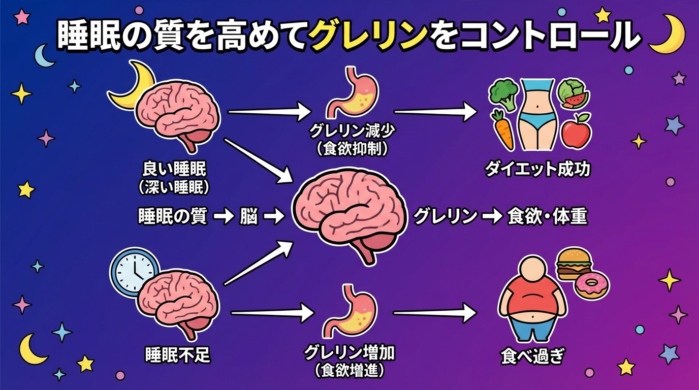 睡眠の質を高めてグレリンをコントロールの図解