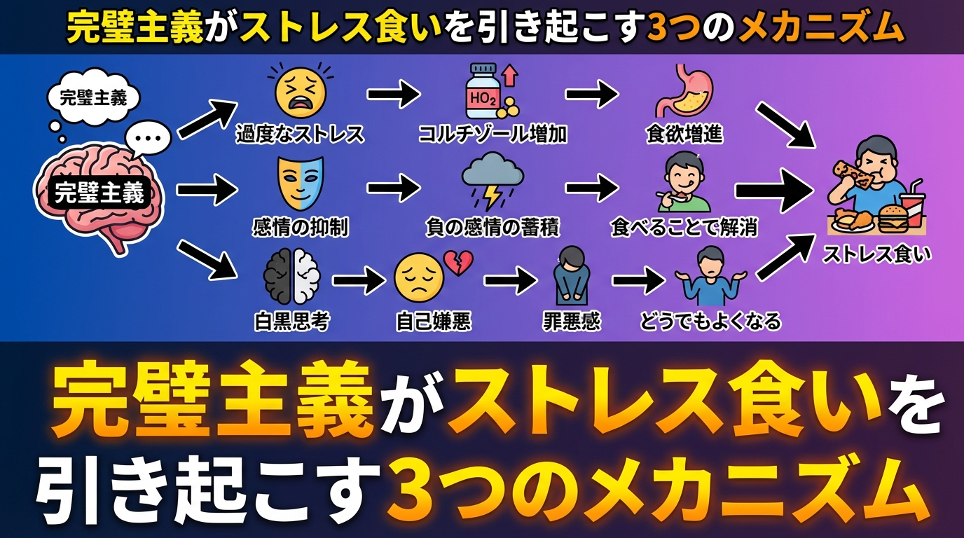 ストレス食いが止まらない完璧主義者へ。食欲を乱す思考のクセと心を楽にする5つの方法のアイキャッチ画像