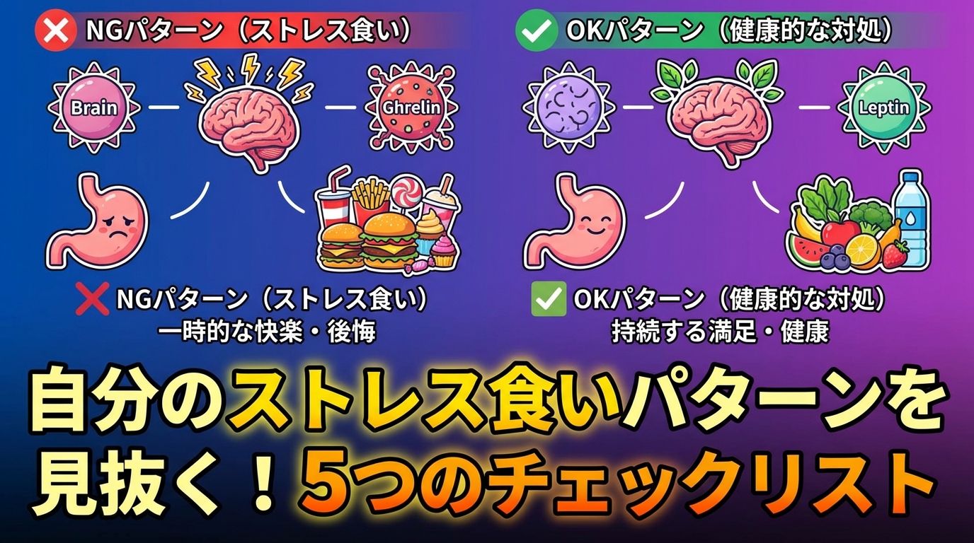 自分のストレス食いパターンを見抜く5つのチェックリストの図解