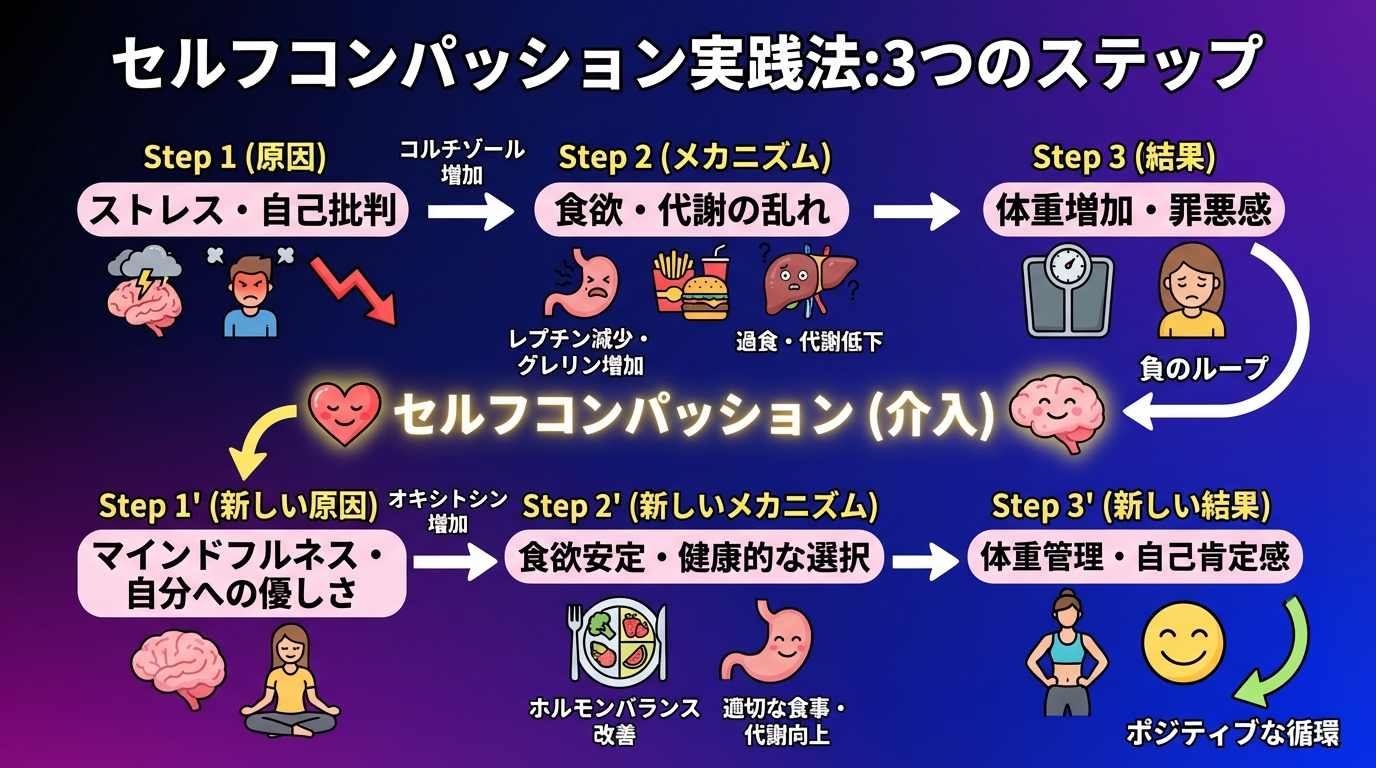 セルフコンパッション実践法:3つのステップの図解