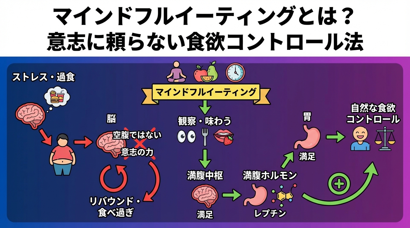 マインドフルイーティングとは？意志に頼らない食欲コントロール法の図解