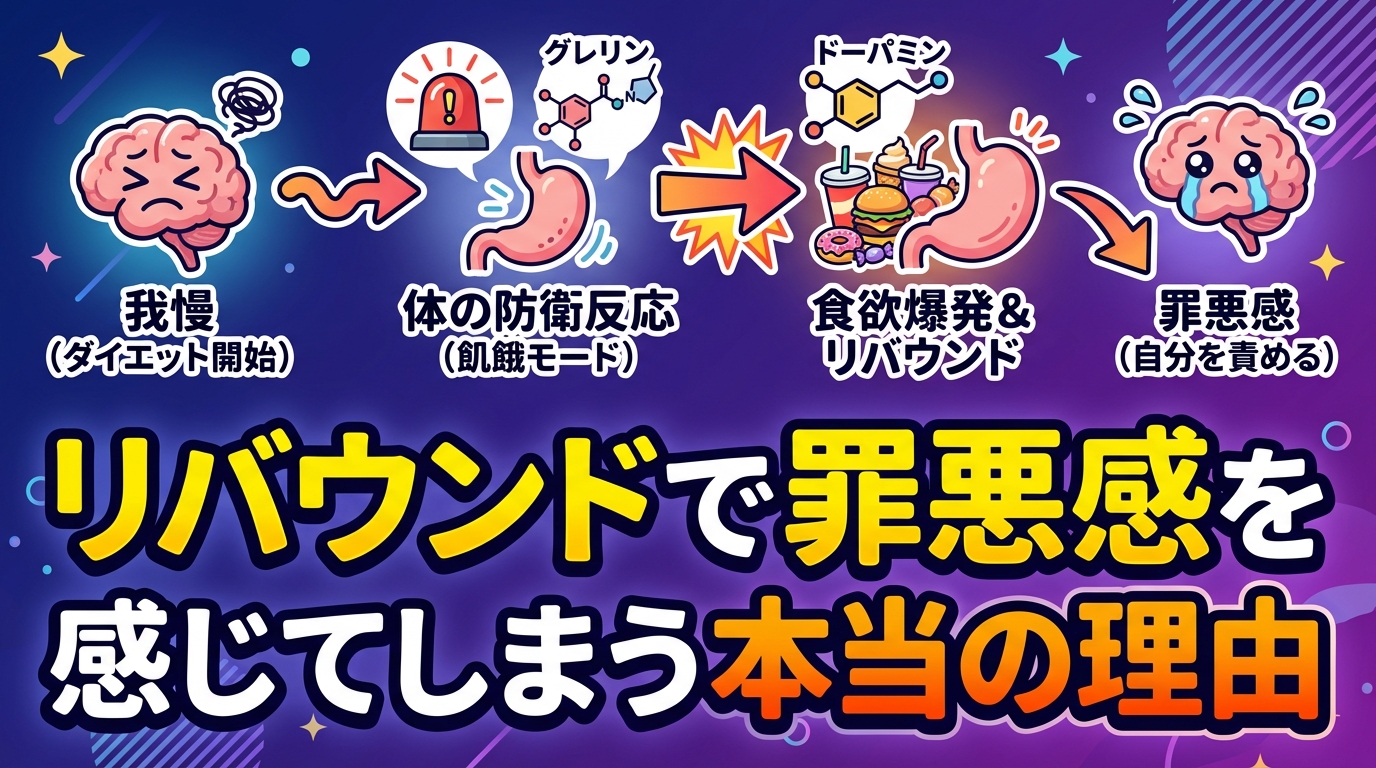 リバウンドの罪悪感を克服する5つの方法｜自分を責めずに前に進むコツのアイキャッチ画像