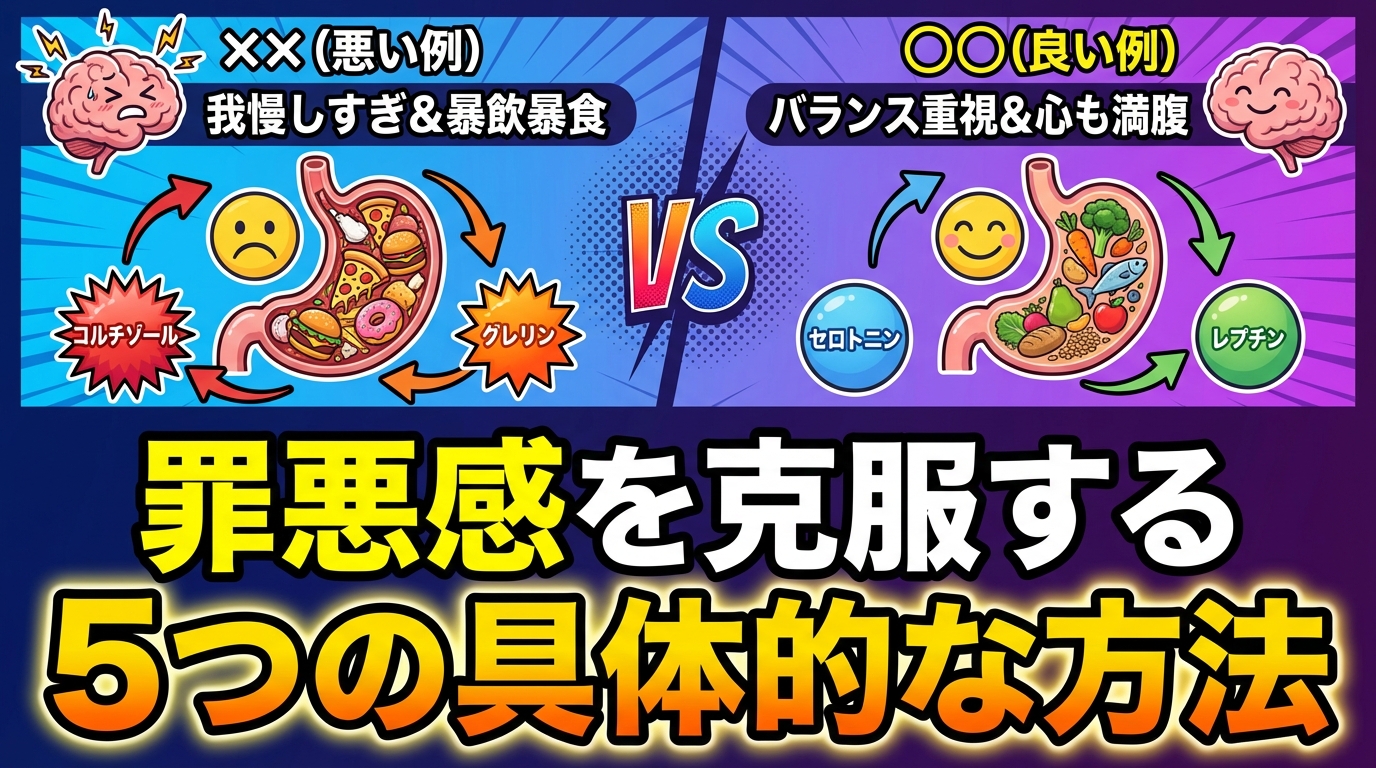 リバウンドの罪悪感を克服する5つの方法｜自分を責めずに前に進むコツに関する図解