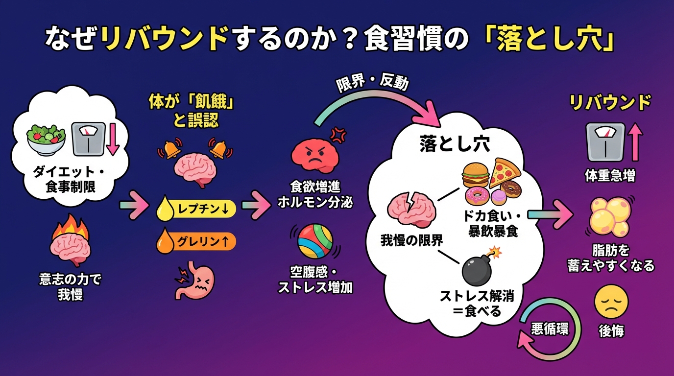 なぜリバウンドするのか？食習慣の「落とし穴」の図解