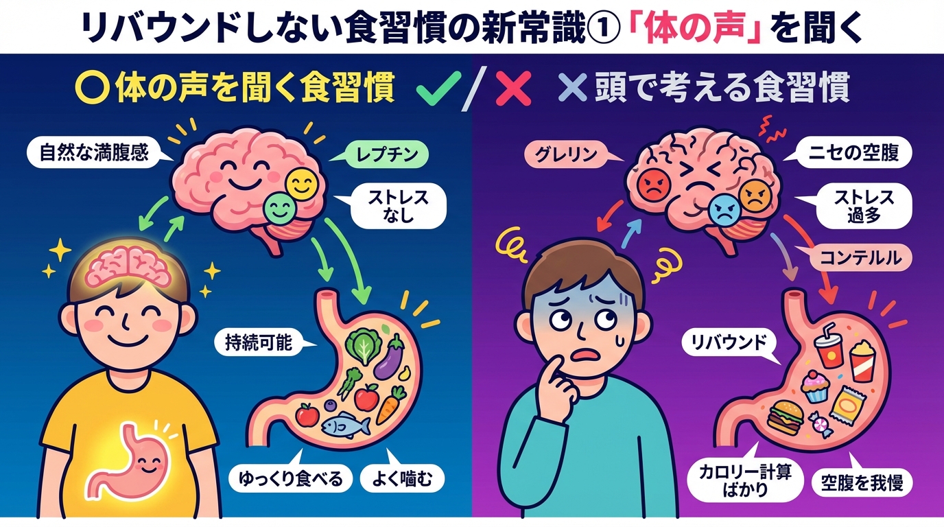 リバウンドしない食習慣の新常識①「体の声」を聞くの図解