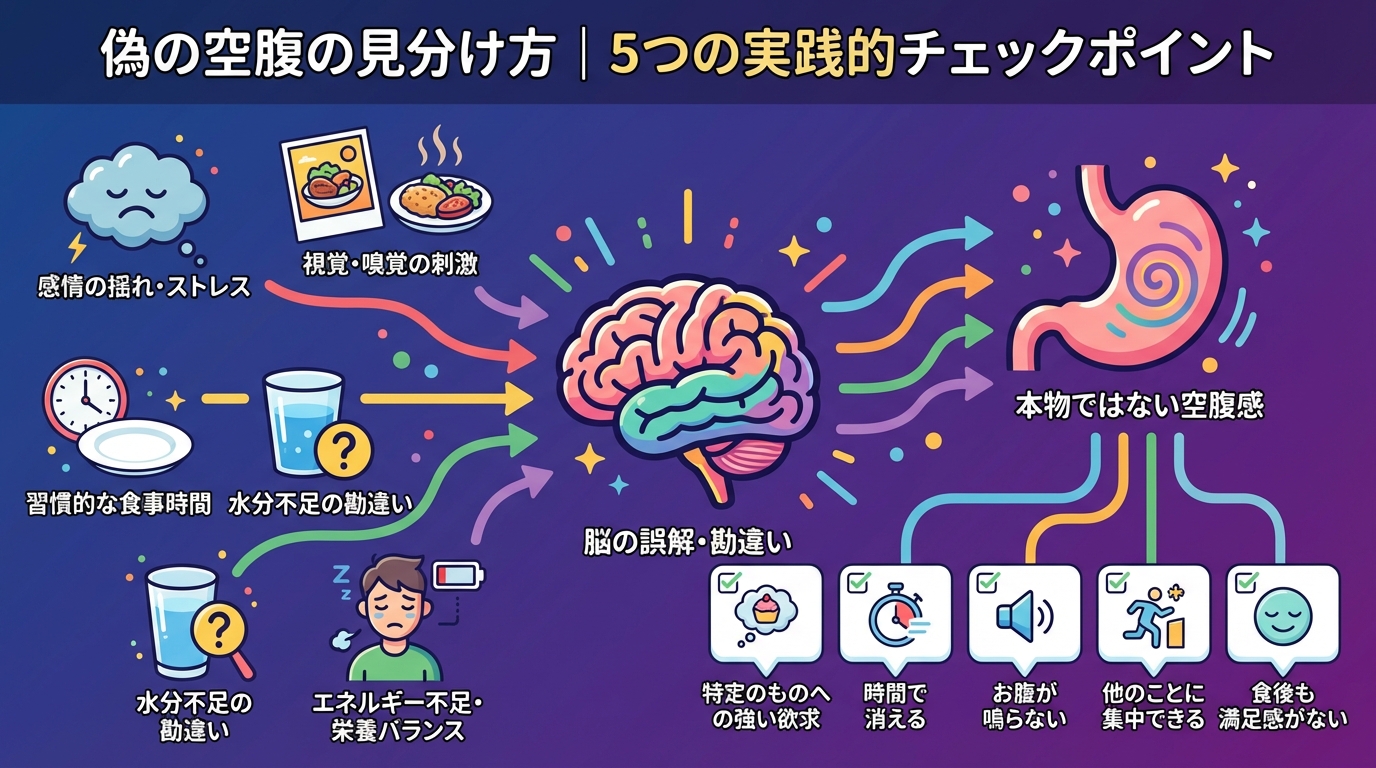 偽の空腹の見分け方｜5つの実践的チェックポイントの図解