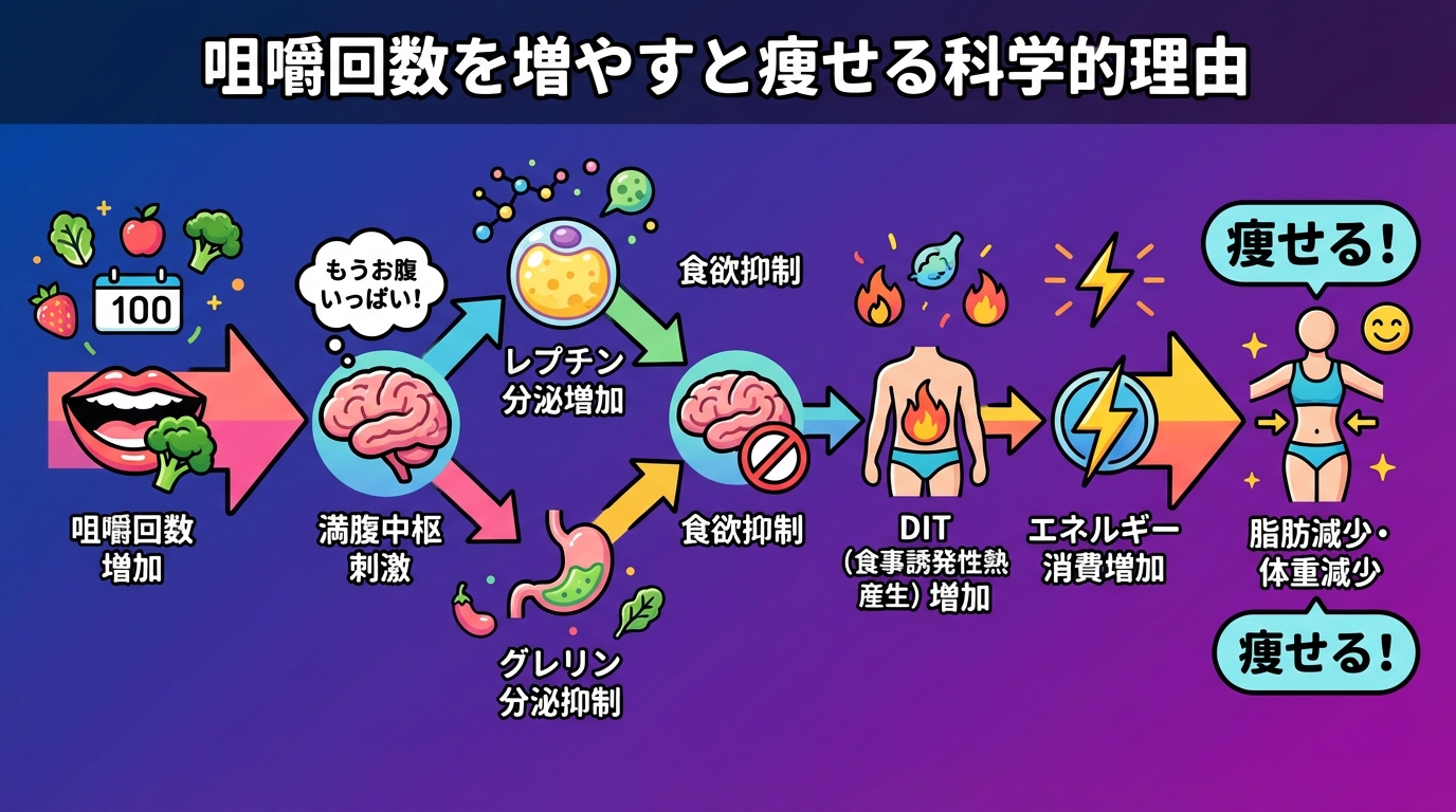 咀嚼回数を増やすと痩せる科学的理由の図解