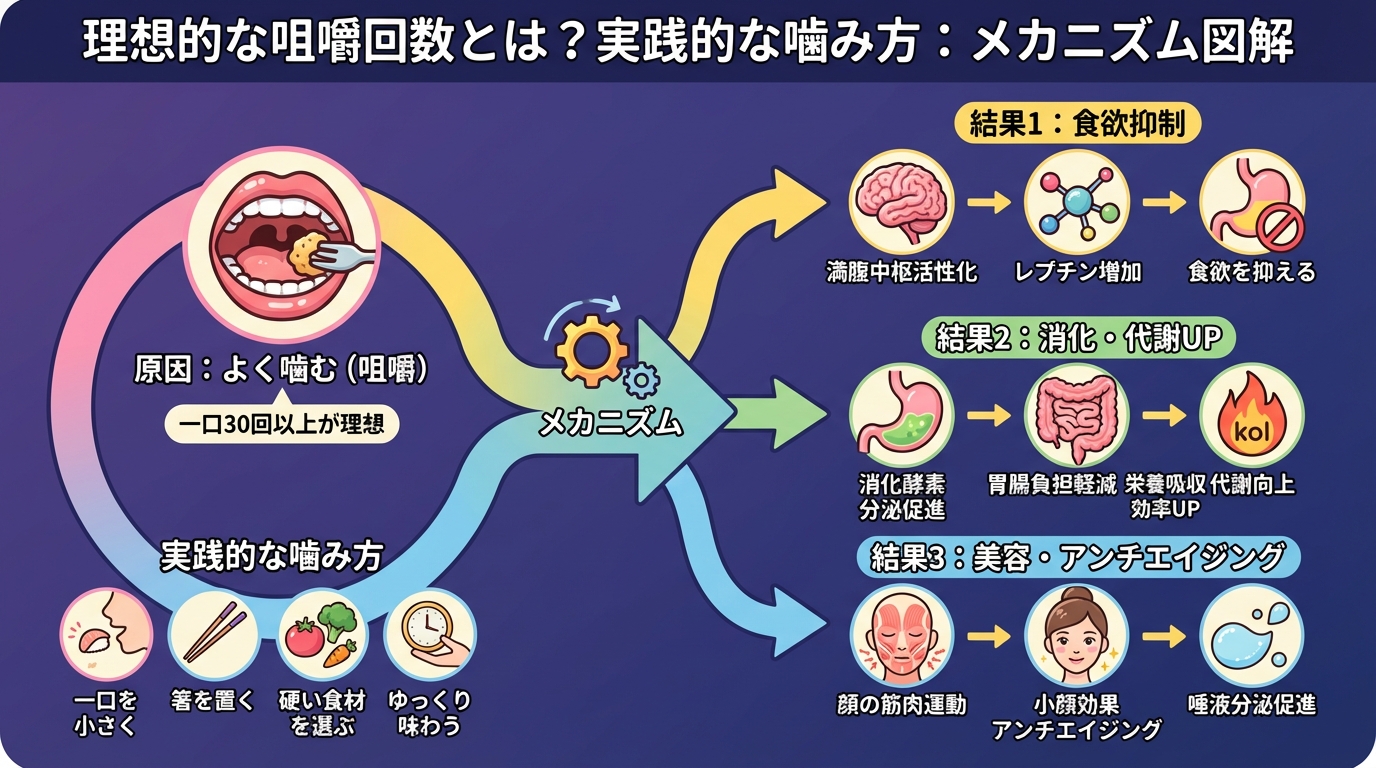 理想的な咀嚼回数とは？実践的な噛み方の図解