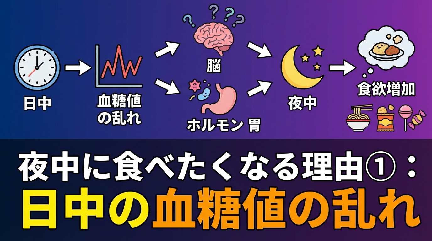 夜中に食べたくなる理由とは？食欲が止まらない本当の原因と対策に関する図解