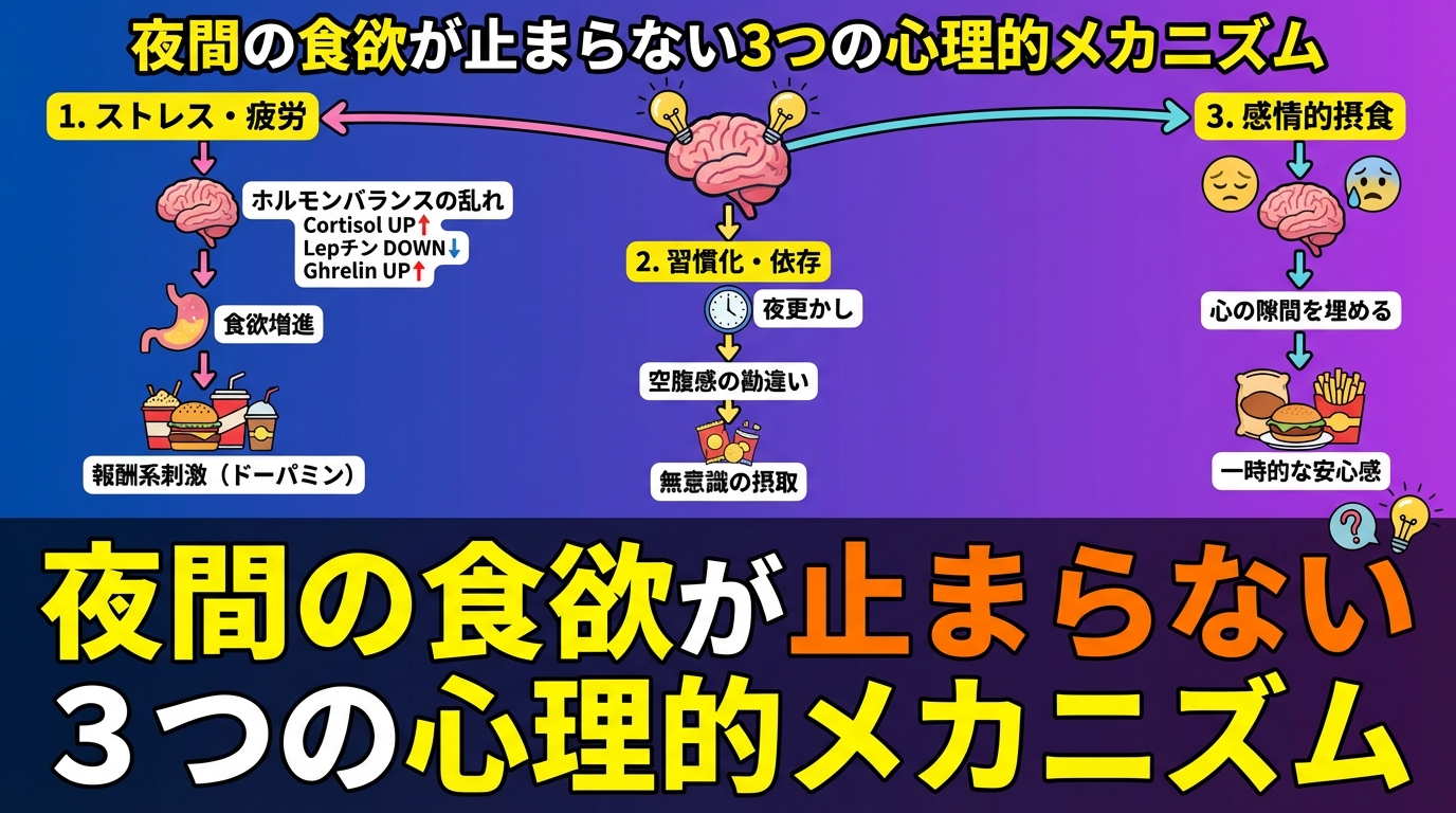 夜間の食欲が止まらない心理とは？感情と食欲の深い関係を専門家が解説のアイキャッチ画像