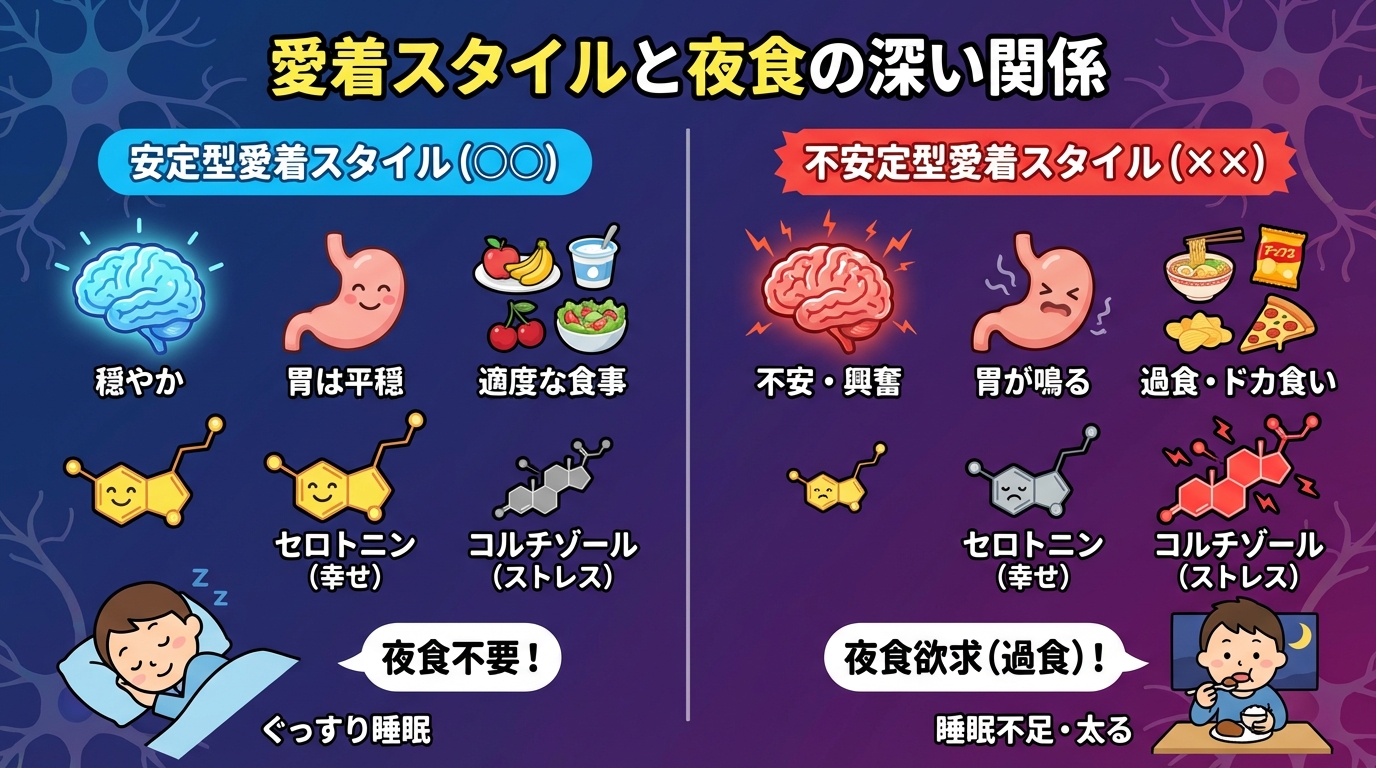 愛着スタイルと夜食の深い関係の図解