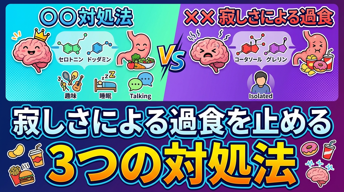 寂しくて過食が止まらない…その心理メカニズムと3つの対処法に関する図解