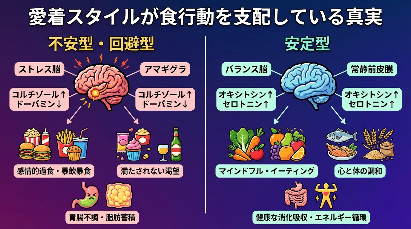 愛着スタイルが食行動を支配している真実の図解