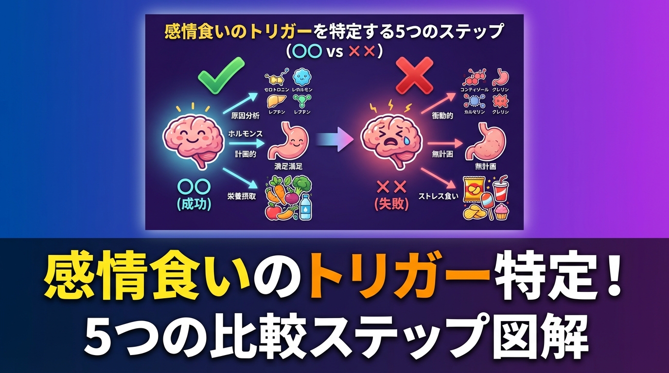 感情食いのトリガーを特定する5つのステップ|食欲の暴走から抜け出す方法に関する図解