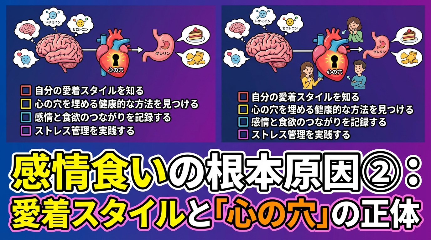 感情食いが止まらない本当の理由｜満たされない心の穴を食べ物で埋めていませんか？に関する図解2