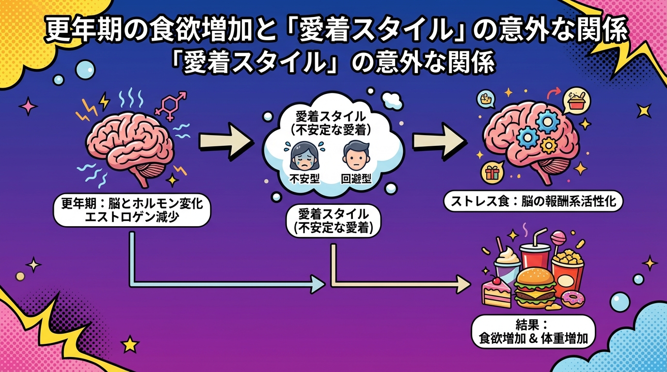 更年期の食欲増加と「愛着スタイル」の意外な関係の図解