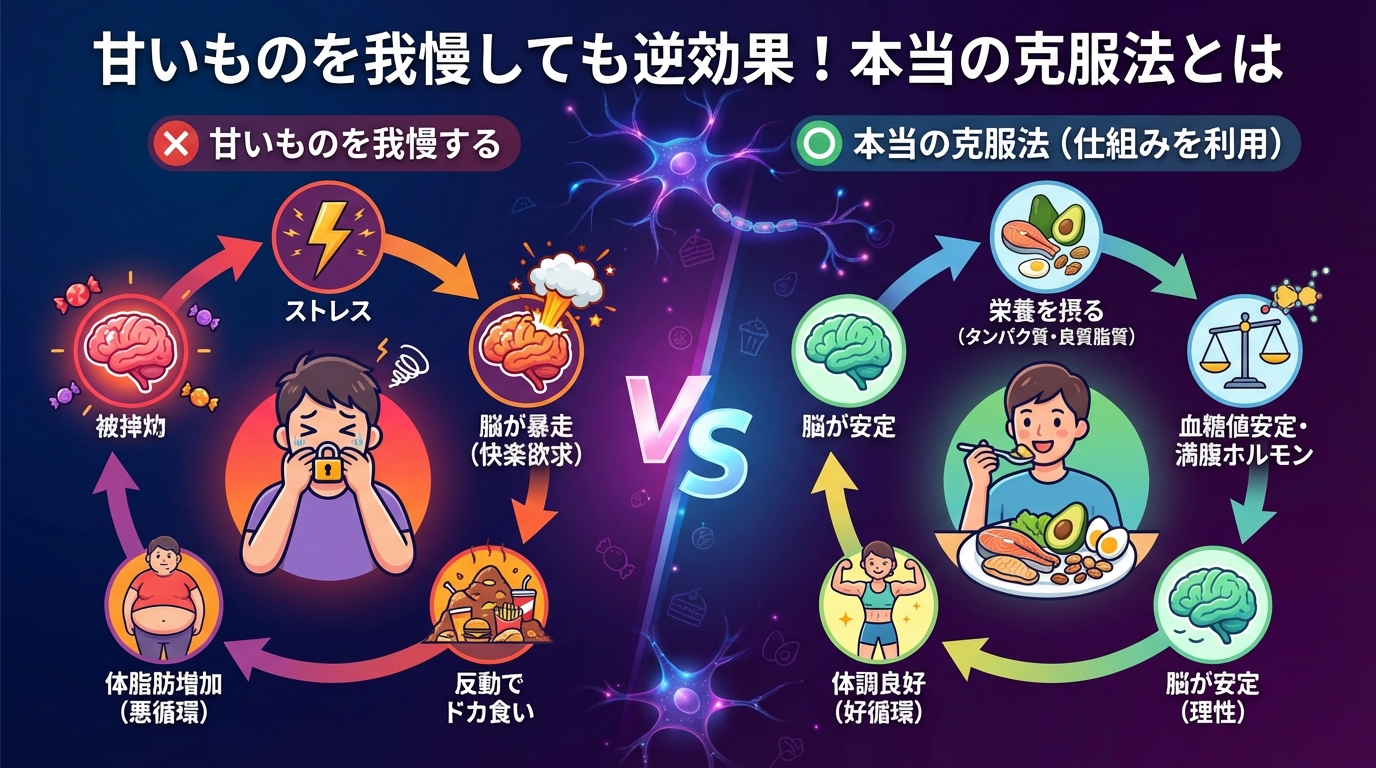 甘いものを我慢しても逆効果!本当の克服法とはの図解