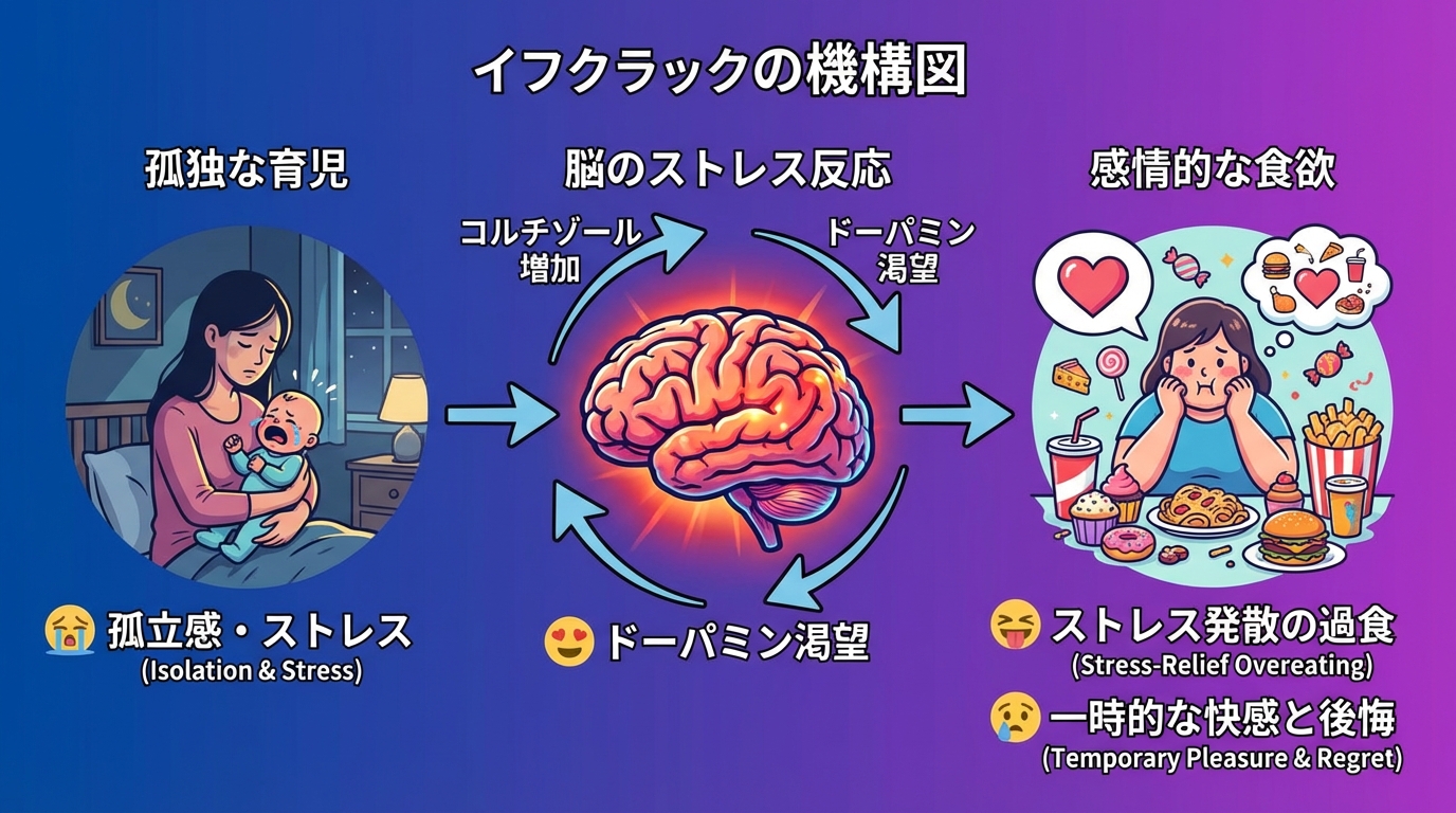 孤独な育児が「感情的な食欲」を生み出しているの図解