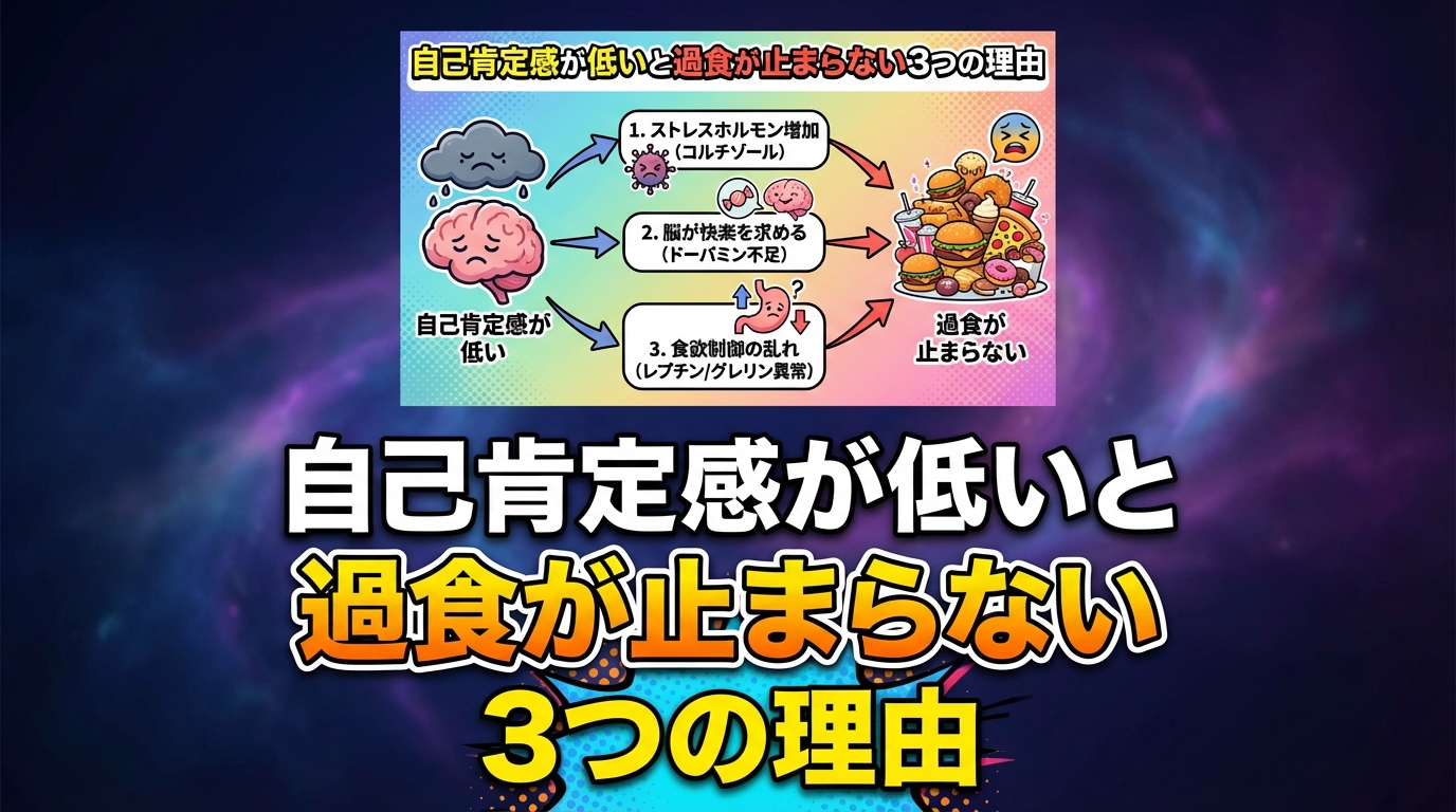 自己肯定感が低いと過食が止まらない理由と改善法｜自分を責めずに食欲を整えるのアイキャッチ画像