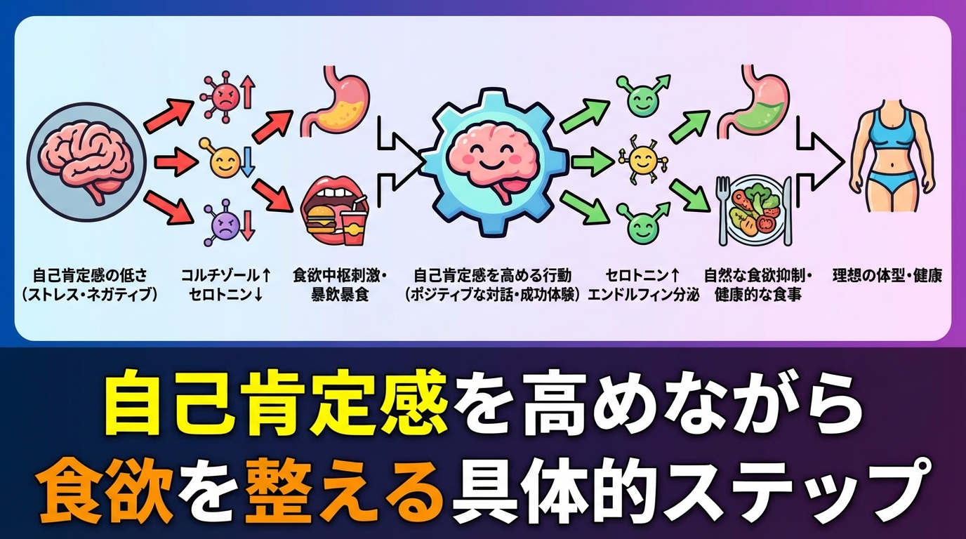 自己肯定感が低いと過食が止まらない理由と改善法｜自分を責めずに食欲を整えるに関する図解3