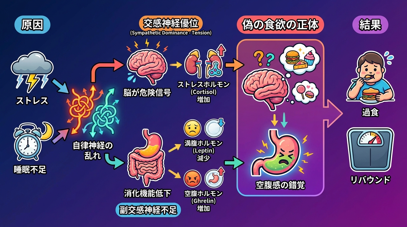 自律神経の乱れが生み出す「偽の食欲」の正体の図解