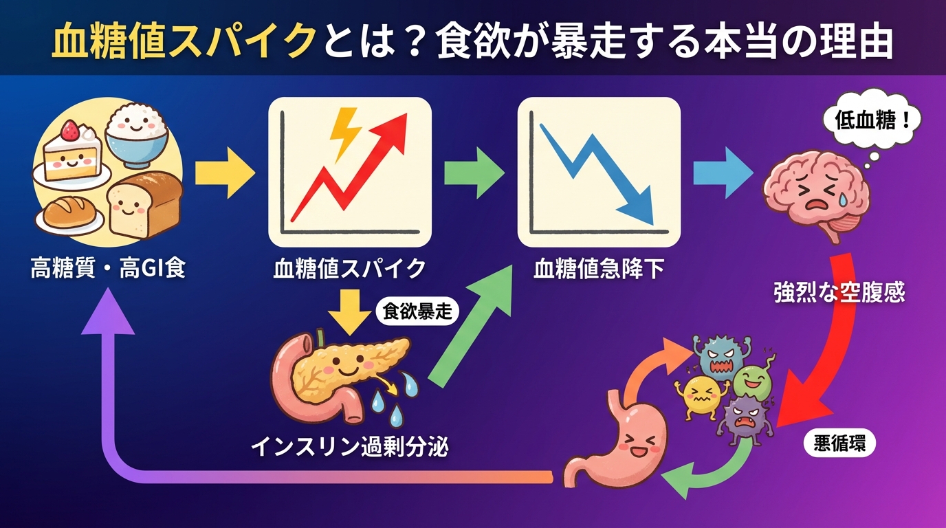 血糖値スパイクとは？食欲が暴走する本当の理由の図解