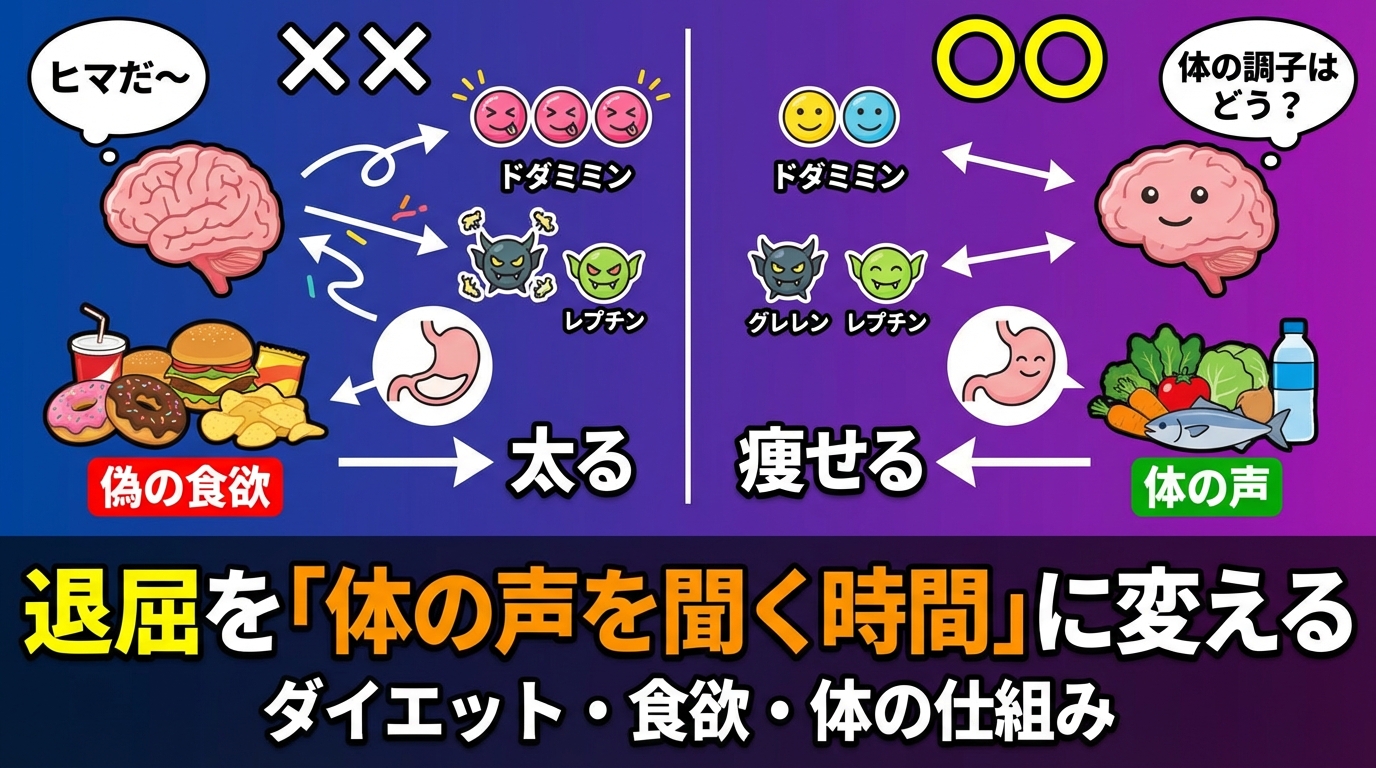 退屈で食欲が止まらない？今すぐできる4つの対策で心も体も満たされる方法に関する図解
