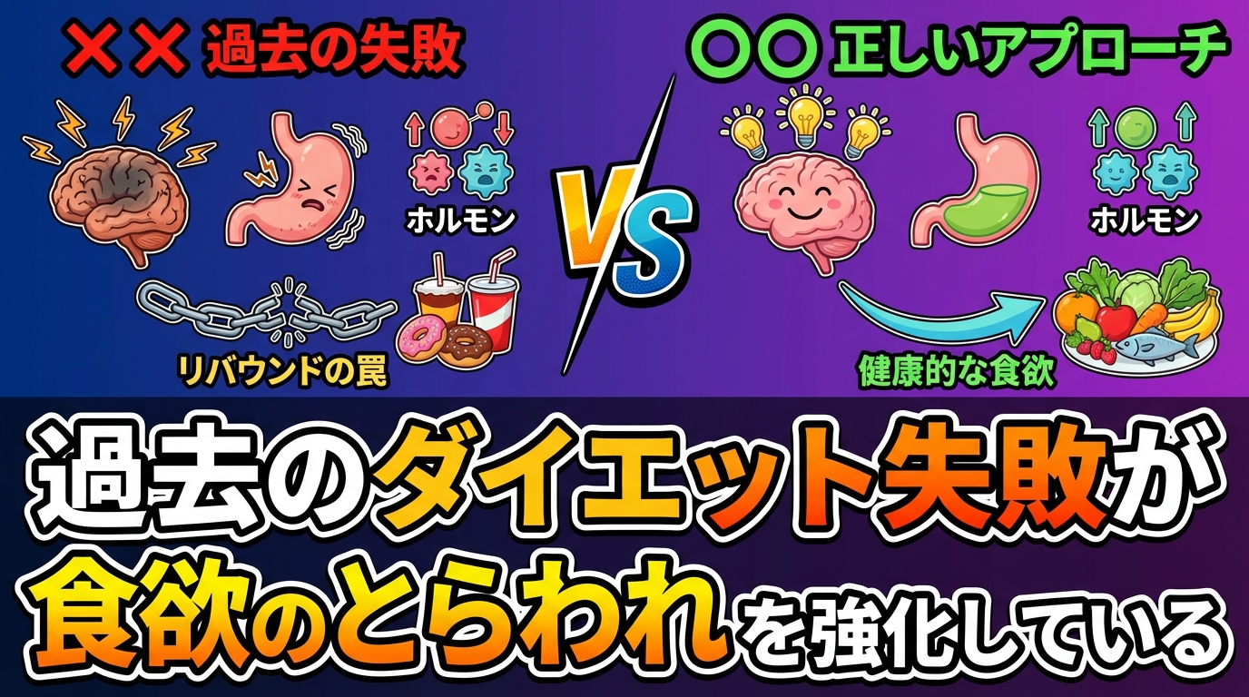 食欲のとらわれを克服する方法｜脳とホルモンから理解する食欲コントロールに関する図解