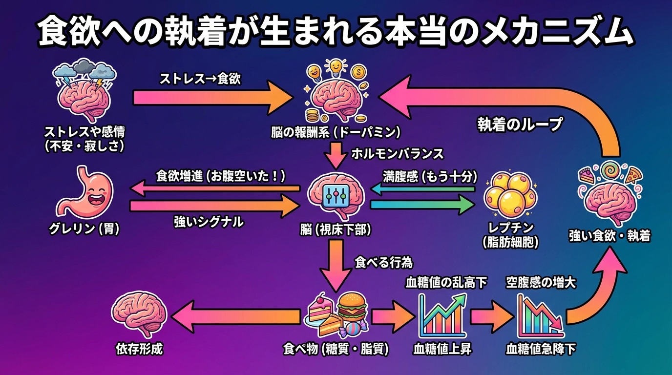 食欲への執着が生まれる本当のメカニズムの図解