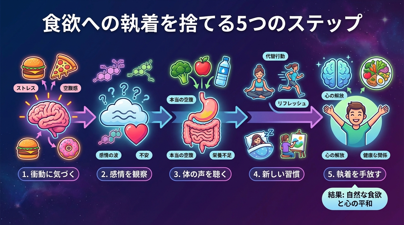 食欲への執着を捨てる5つのステップの図解