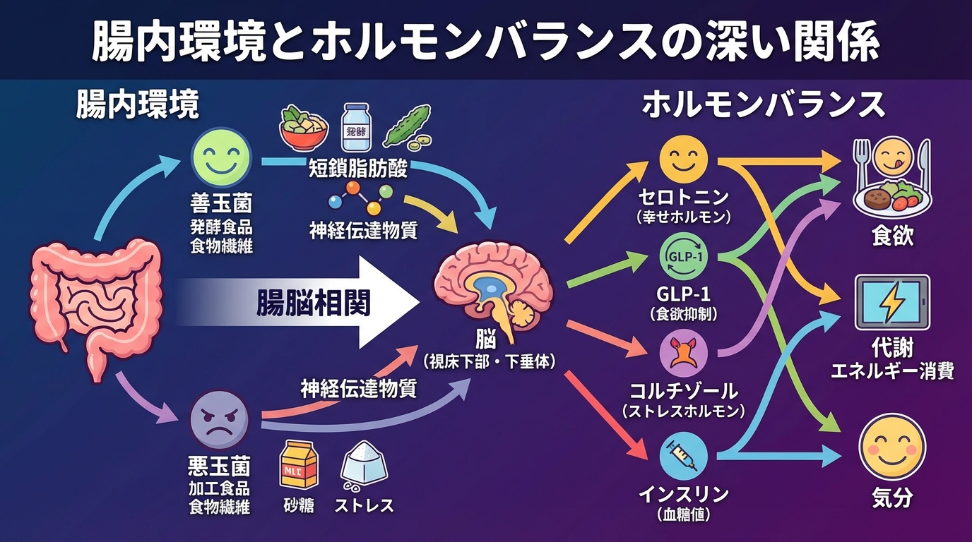 腸内環境とホルモンバランスの深い関係の図解