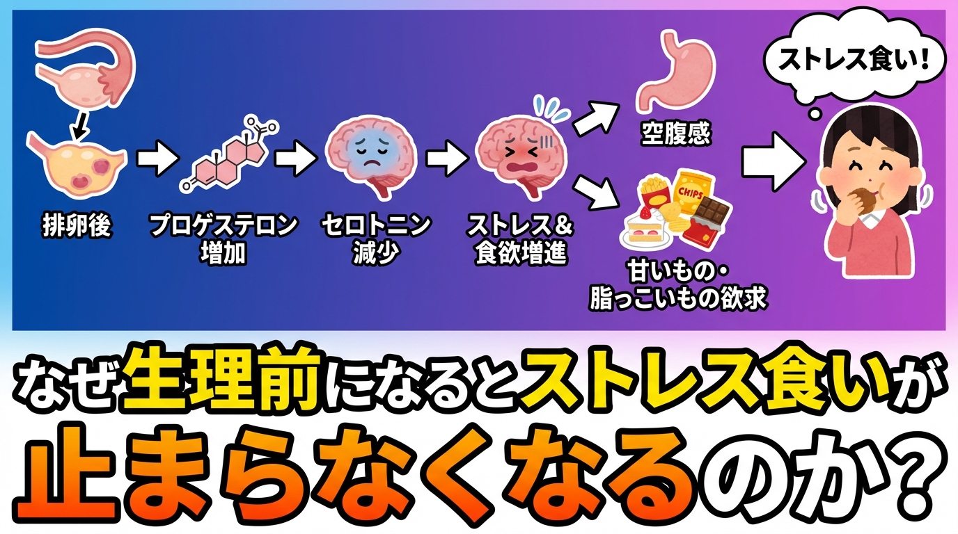 生理前のストレス食いが止まらない！ホルモンと心を整える7つの対策のアイキャッチ画像