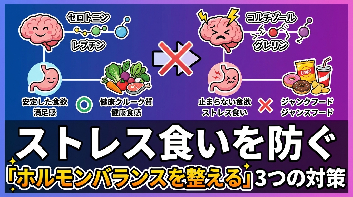 生理前のストレス食いが止まらない！ホルモンと心を整える7つの対策に関する図解