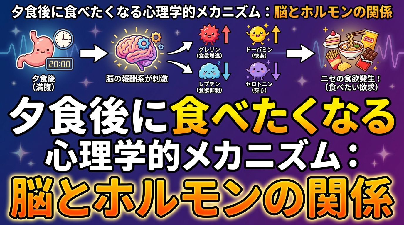 夕食後にまた食べたい心理学:食欲が止まらない原因と解消法を専門家が解説のアイキャッチ画像