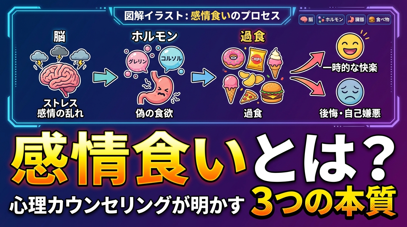 感情食いを根本から治す対処法【心理カウンセリングより効果的なアプローチ】のアイキャッチ画像